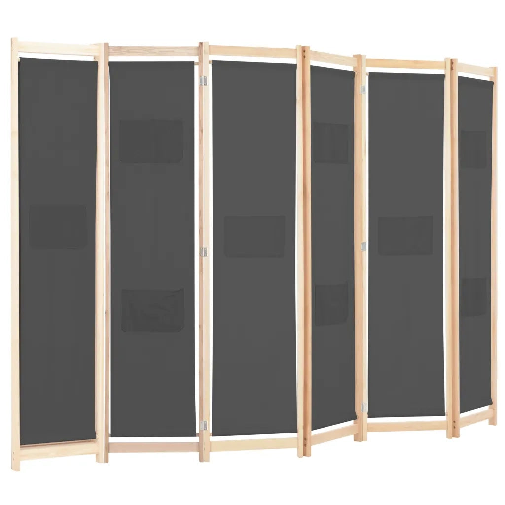 Divisorio Ambienti | Divider per stanze | Paravento a 6 Pannelli Grigio 240x170x4 cm in Tessuto