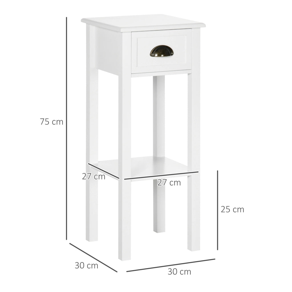 Tavolino con Cassetto e Ripiano ¨C zephmum ¨C 30x30x75 cm Bianco