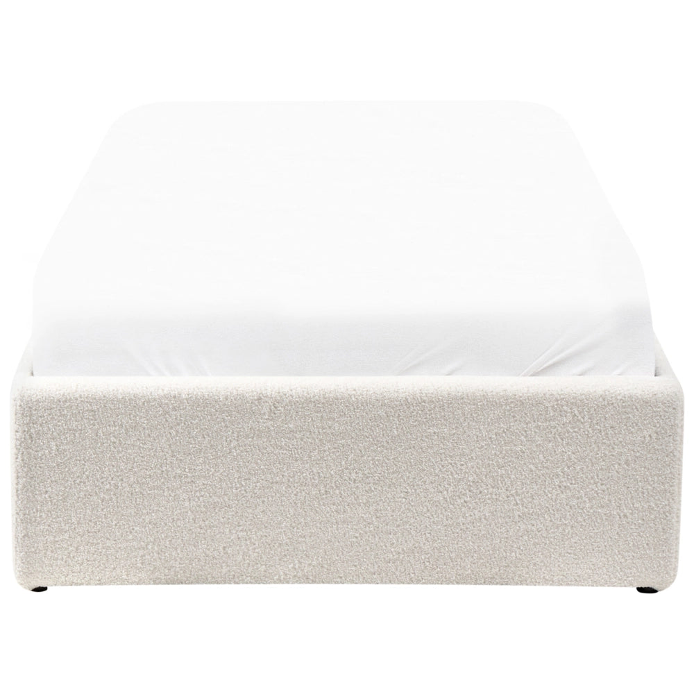 Letto singolo con contenitore in tessuto bouclè bianco sporco 90 x 200 cm portaoggetti stile moderno