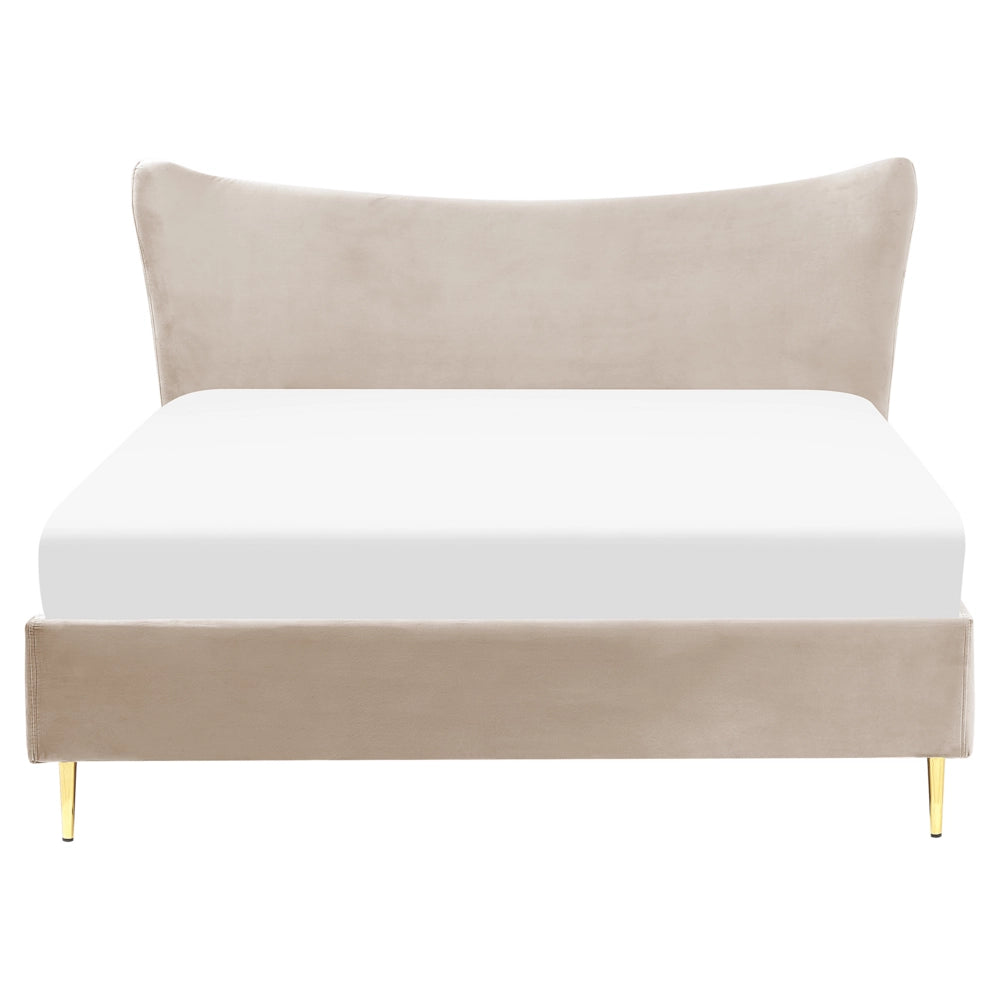 Letto con giroletto in velluto beige e grigio 160 x 200 cm testata imbottita gambe dorate stile glamour moderno