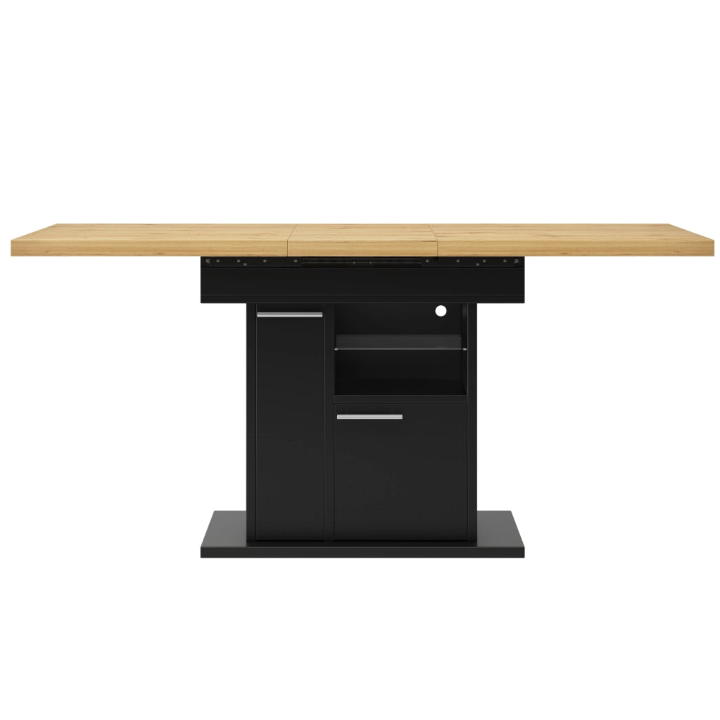 Tavolo da pranzo allungabile 110-140x80x77.2 cm con spazio contenitivo e luci LED in MDF nero