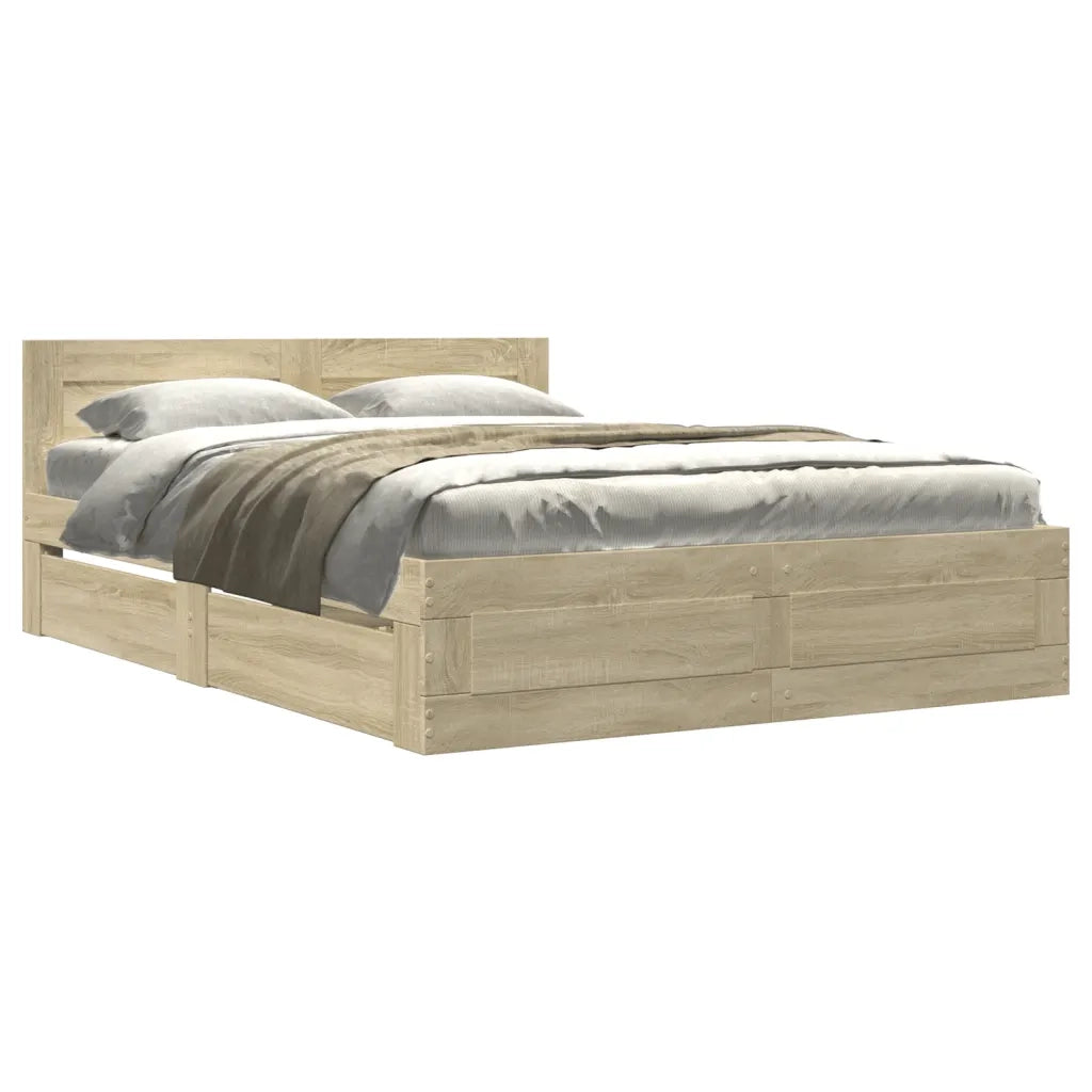 Giroletto Testiera-Struttura Letto Rovere Sonoma 140x200 cm Legno Multistrato 436277