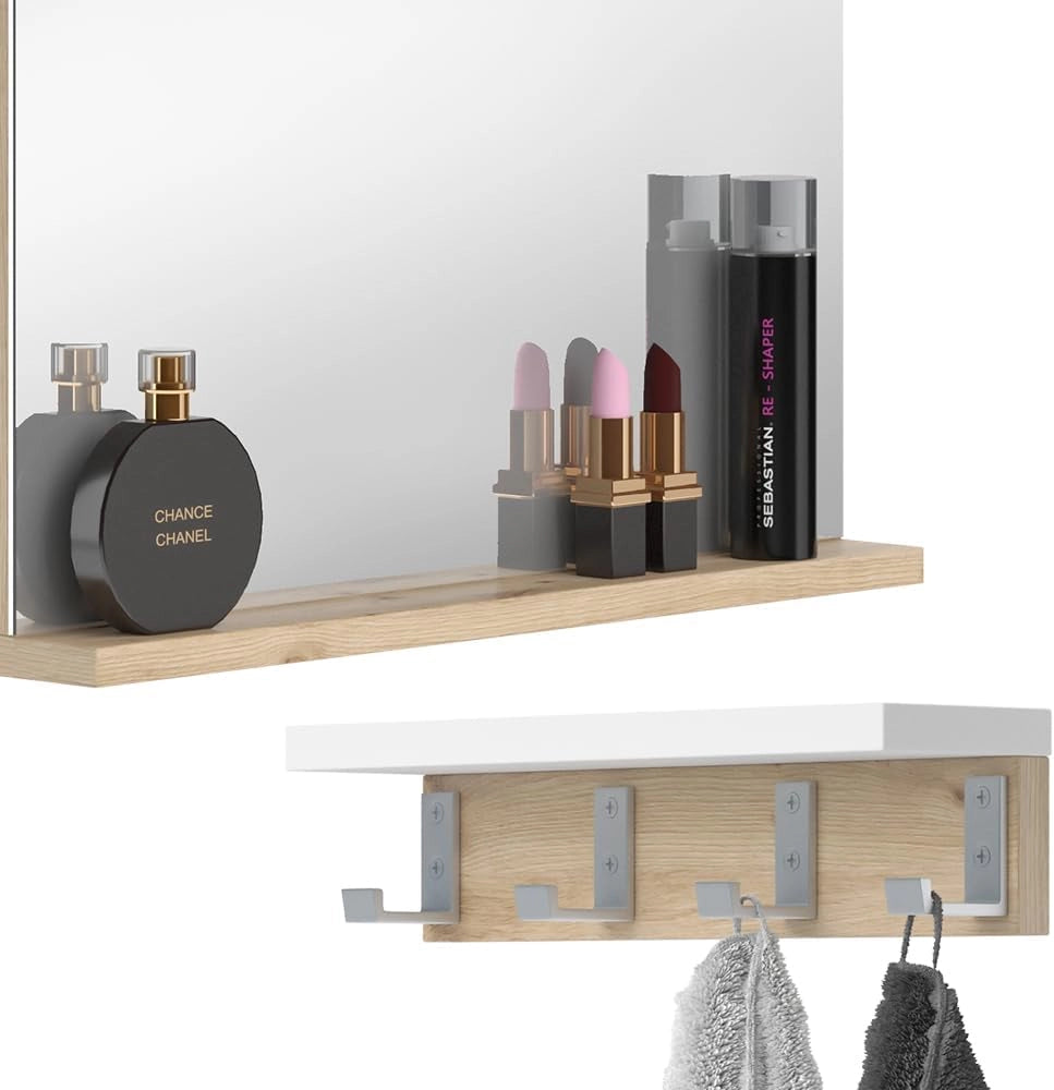 Specchio bagno Henri, Bianco, 50 x 51.6 cm con ripiano, per il montaggio sotto il lavandino con ritaglio per sifone