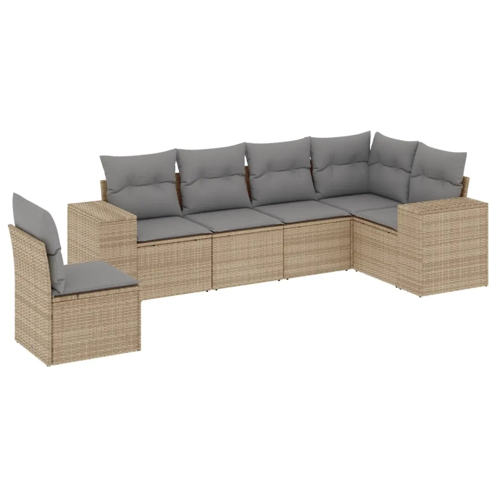 Set Divano da Giardino 6 pz con Cuscini Beige in Polyrattan 3254966