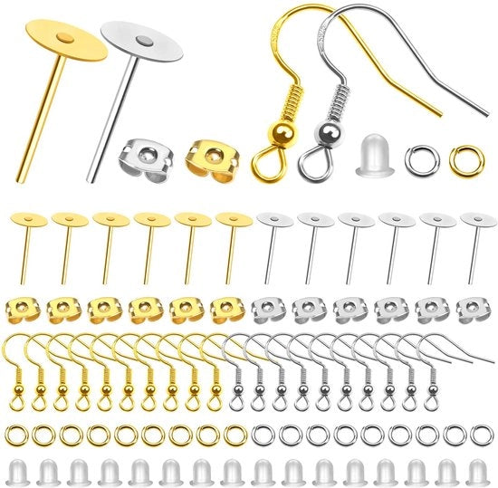 Set per creare orecchini - 500 pezzi - oro e argento - attrezzi per orecchini e fermagli - creativo e artigianato
