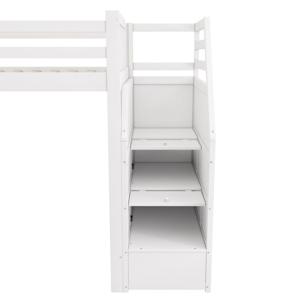 Letto a soppalco 90x200 cm con scivolo e scala portaoggetti in legno bianco