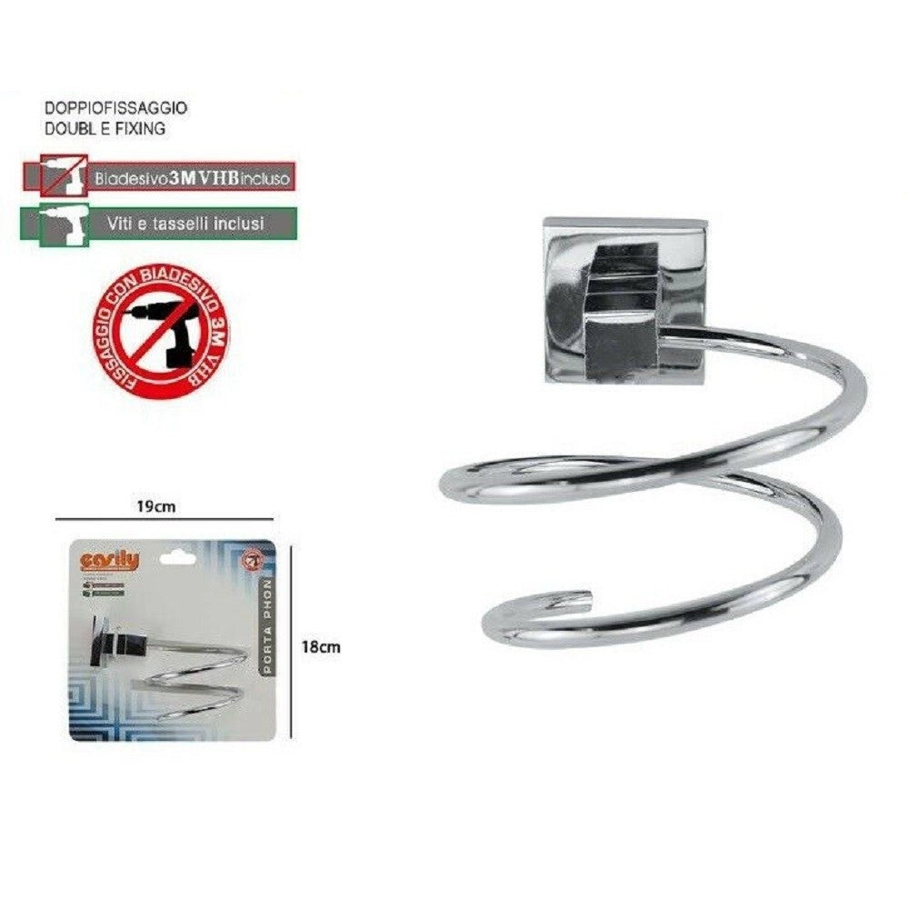 Trade Shop - Porta Phon Asciugacapelli Moderno Doppio Fissaggio A Parete Bagno Square 59189 -