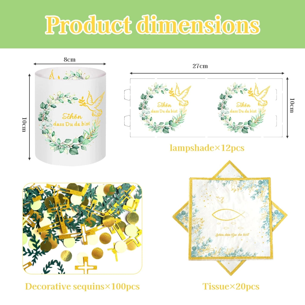 Set per decorazioni per battesimo: 12 lanterne, 20 tovaglioli, 100 coriandoli