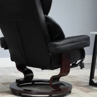 Poltrona Relax e Pouf Poggiapiedi, Reclinabile a 145° con Seduta Girevole in Finta Pelle, Nero