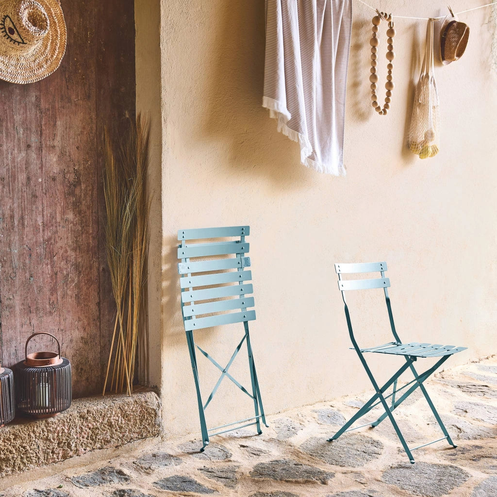 Set 2 sedie da giardino bistrot pieghevole in metallo, blu