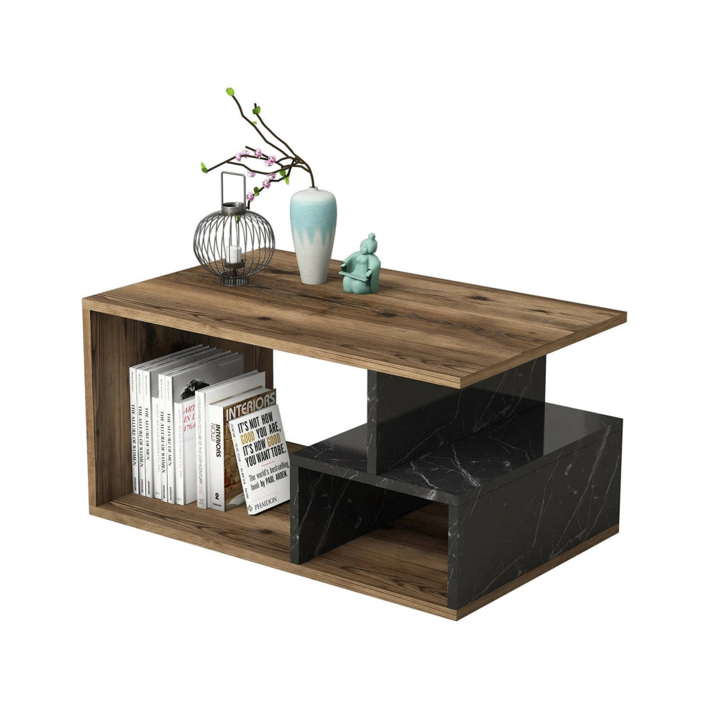 Calvera, Tavolino da Salotto 2 Vani, 42x90x54h cm Marrone