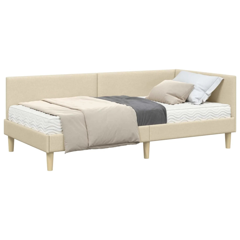 Struttura Letto Angolare con Materasso 2 pz-Giroletto con materasso Crema Tessuto 474799