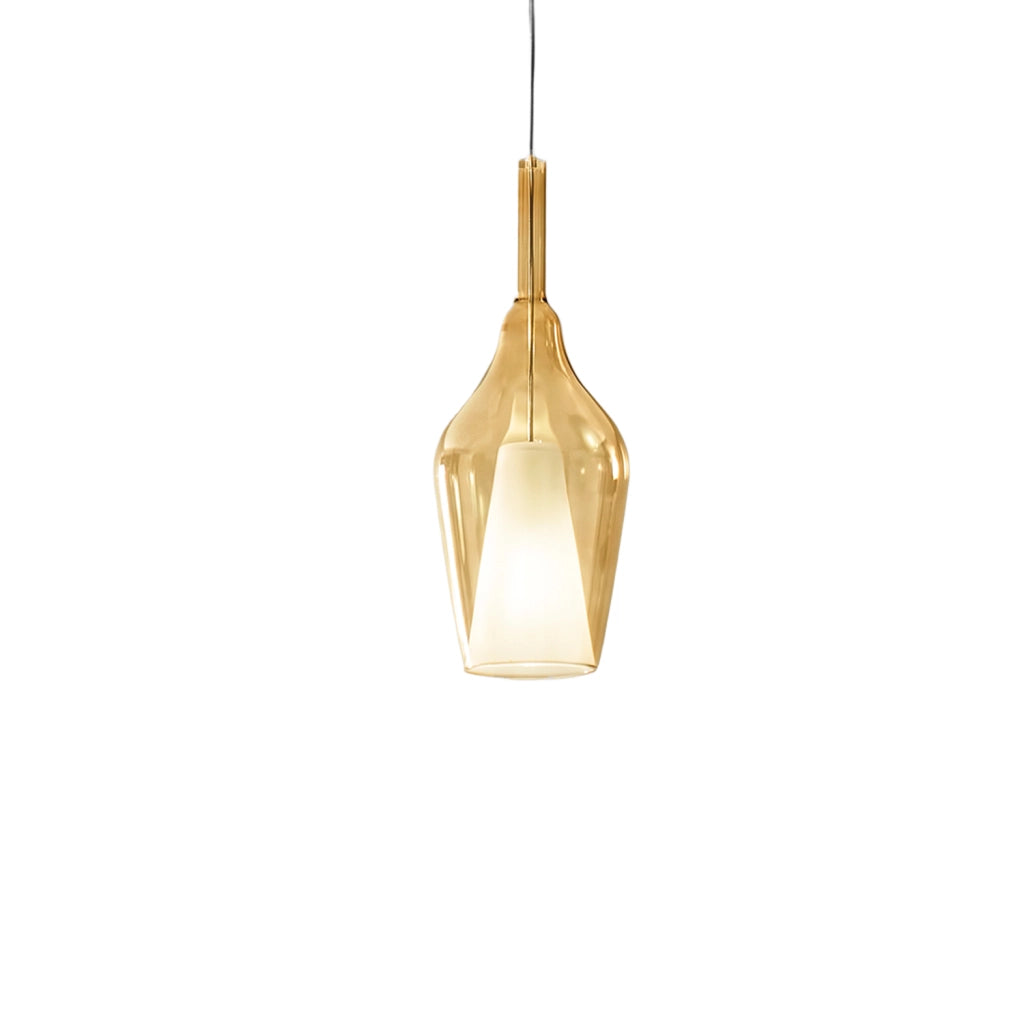 Ofelia S/12 Mini Lampada a Sospensione in Vetro Borosilicato Ambra Trasparente con Attacco E27 e Cavo 3 metri per Interni - Gealuce