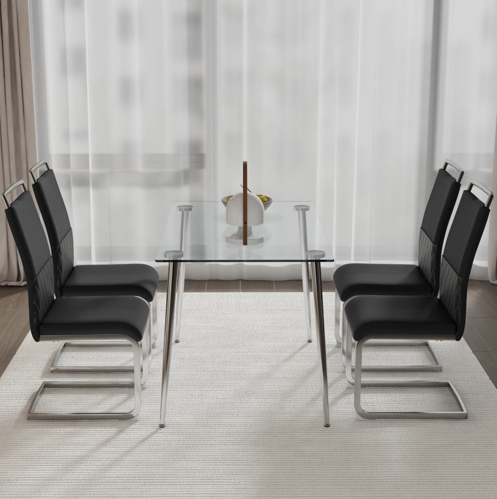 Sedia da pranzo nera con schienale ergonomico in PU e lino