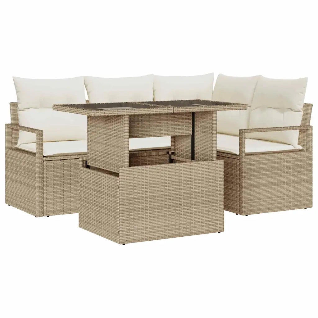 Set Divano da Giardino 5 pcs beige e panna polyrattan