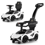 Auto da spinta 3-in-1 con paracolpi e manubrio rimovibili musica e spazio di stoccaggio nascosto, Auto scorrevole Bianco-Biciclette e tricicli