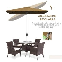 Ombrellone da Giardino Rettangolare 3x2 m con Apertura a Manovella e Inclinabile, Caffè