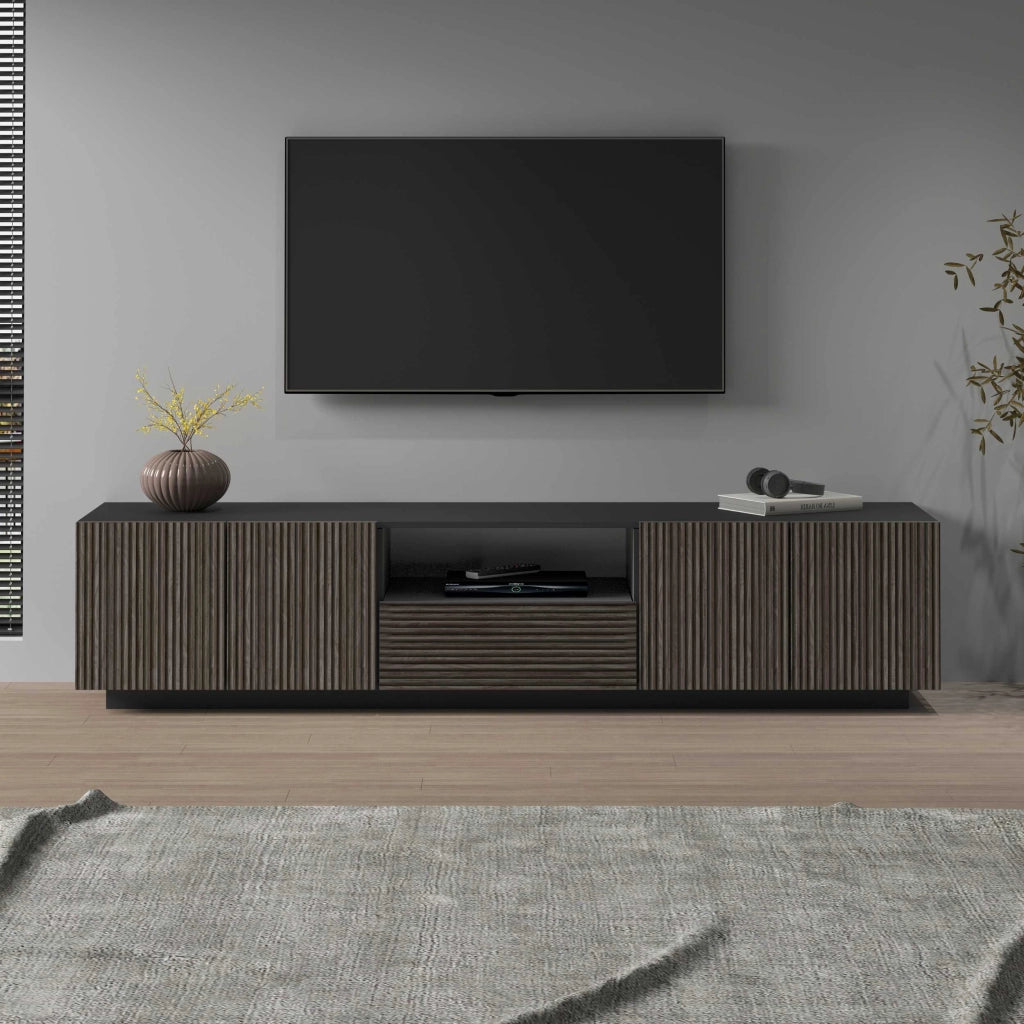 WHOUS Mobile porta tv Coste a 4 ante 1 cassetto e 1 vano antracite/legno scuro 220,1x43x46 cm