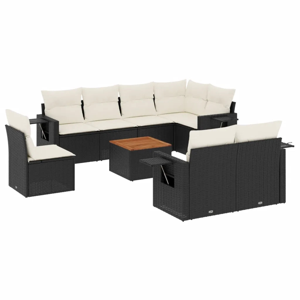 Set Divani da Giardino 9 pz con Cuscini Nero in Polyrattan 3256987