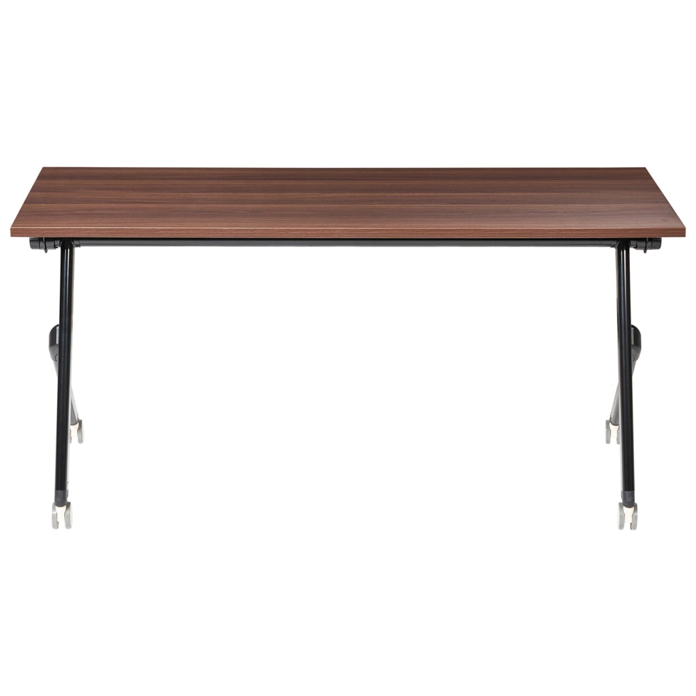 Scrivania da ufficio pieghevole con struttura in metallo marrone scuro e nero piano in MFC 160 x 60 cm portatile con rotelle design moderno