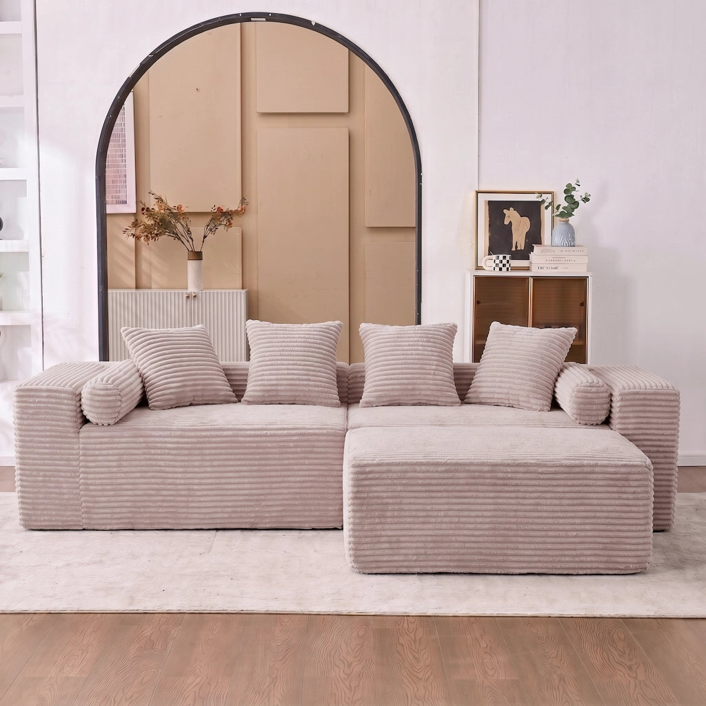 Divano angolare modulare senza montaggio con chaise longue in schiuma e molle beige 266 × 110 × 60,01 cm