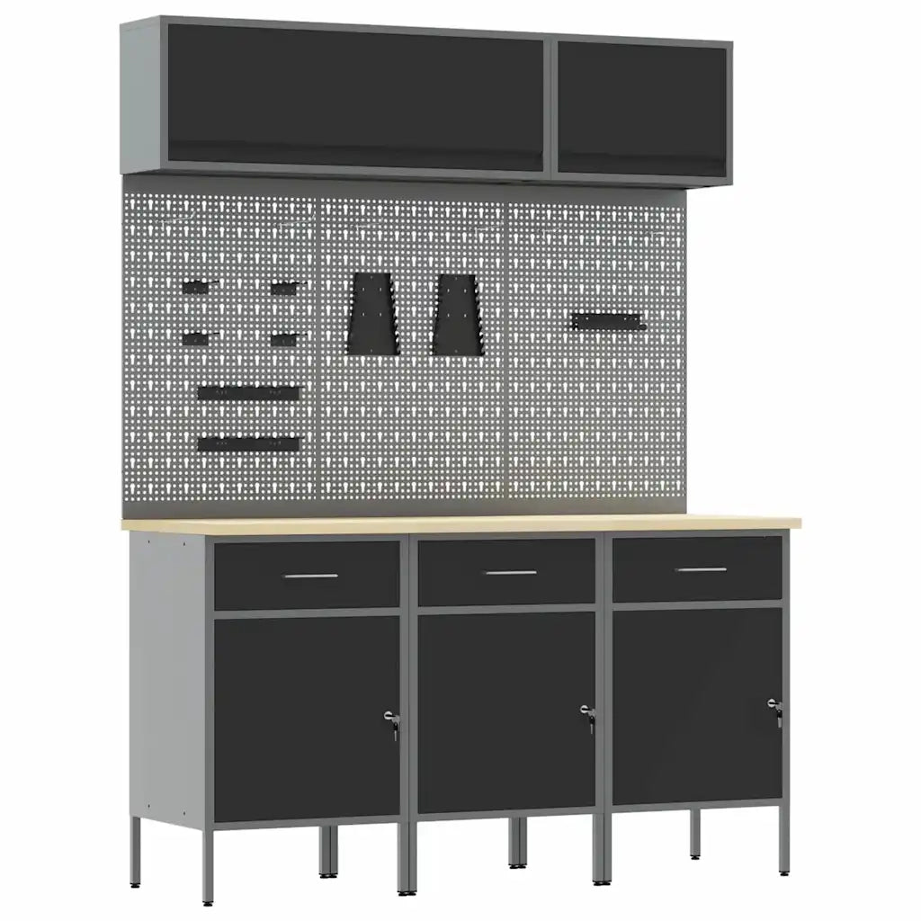 Set di mobili da lavoro con cassetto con blocco 8 pcs Nero 3321432