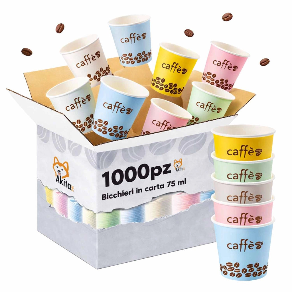 Akitaink 1000 Bicchieri Caffe Carta 75ml Colorati