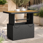 Garden Table Black 90x55x71 Cm Poly Rattan And Acacia Wood
