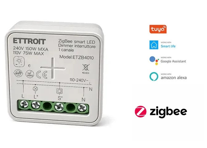 Dimmer Smart Zigbee LED 1 Canale 150W Interruttore Regolatore Intensità Compatibile Tuya Alexa Google