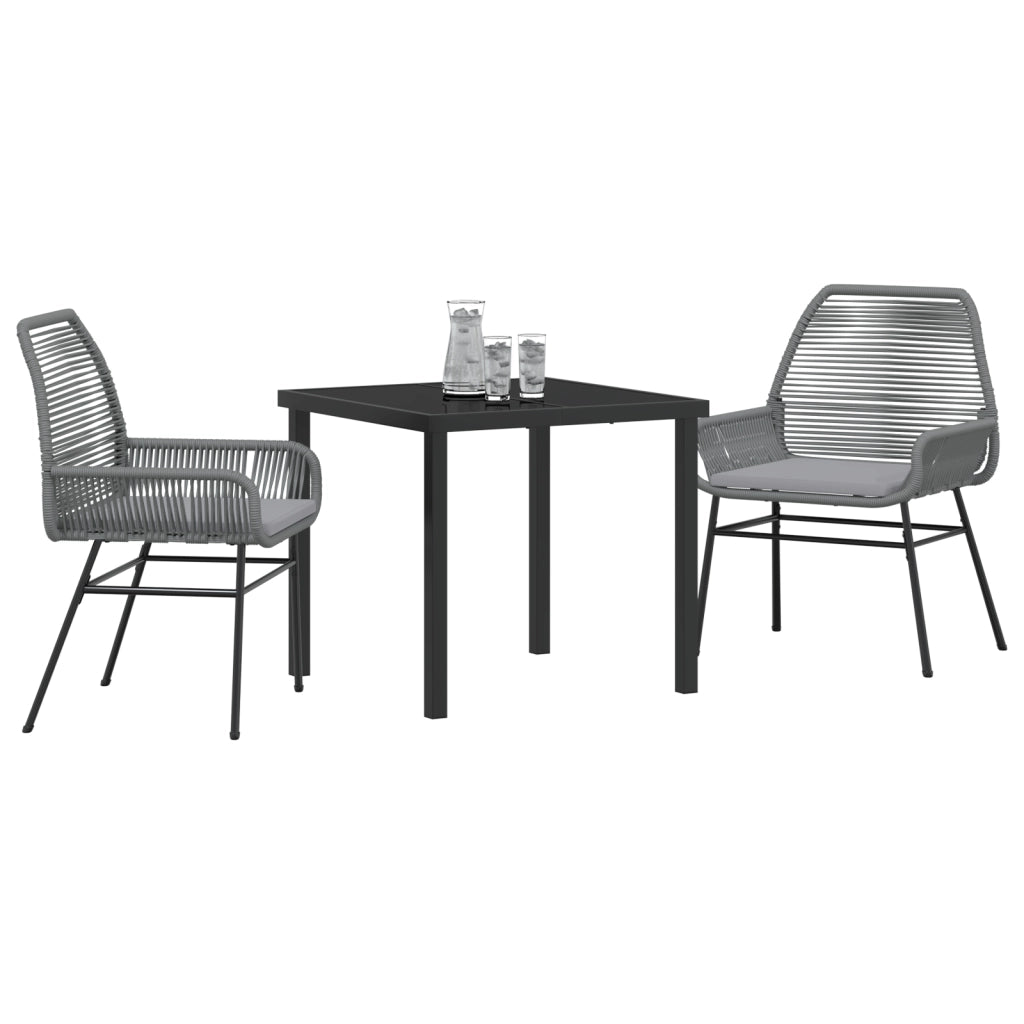 Set da Pranzo da Giardino 3 Pezzi con Cuscini Grigio Polyrattan