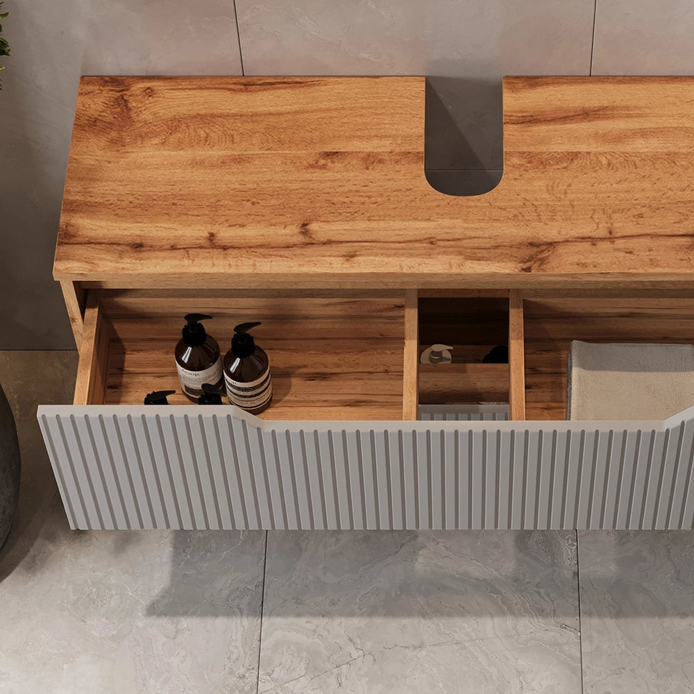Vicco Mobile sottolavabo per bagno Quercia/grigio 99.4 x 62.5 cm con 2 cassetti