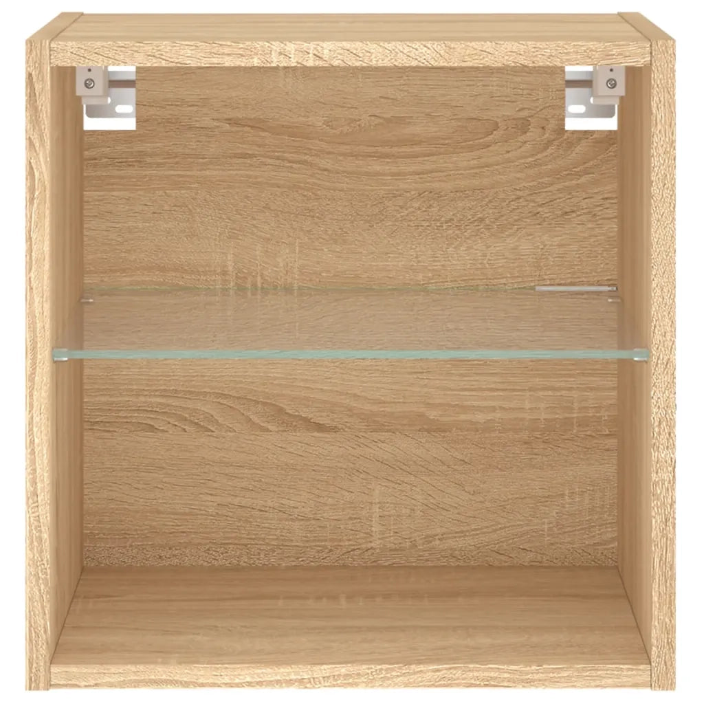 Comodino | Armadio da Notte | Mobiletto da notte con Luci LED a Parete Rovere Sonoma