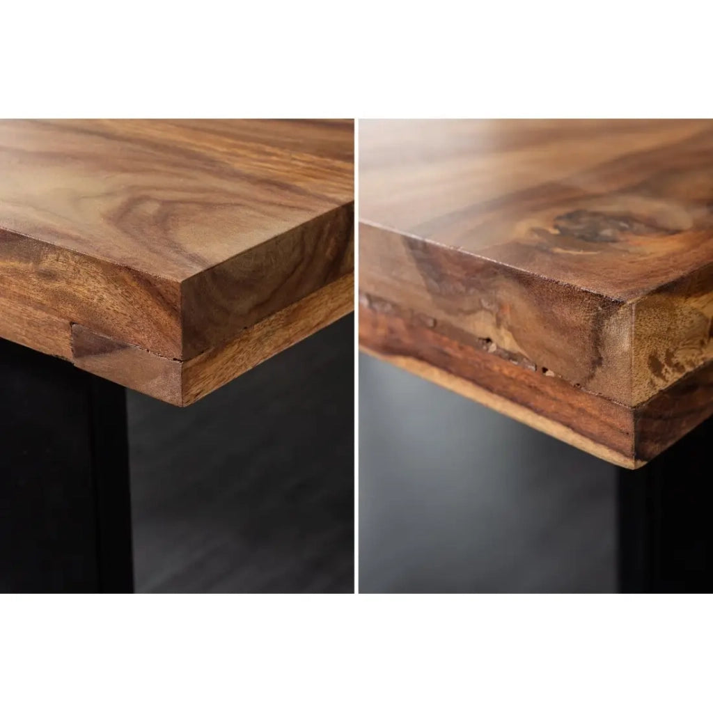 Table LODEN 140 cm - Piano in legno massiccio di sheesham verniciato - Gambe a U in metallo nero
