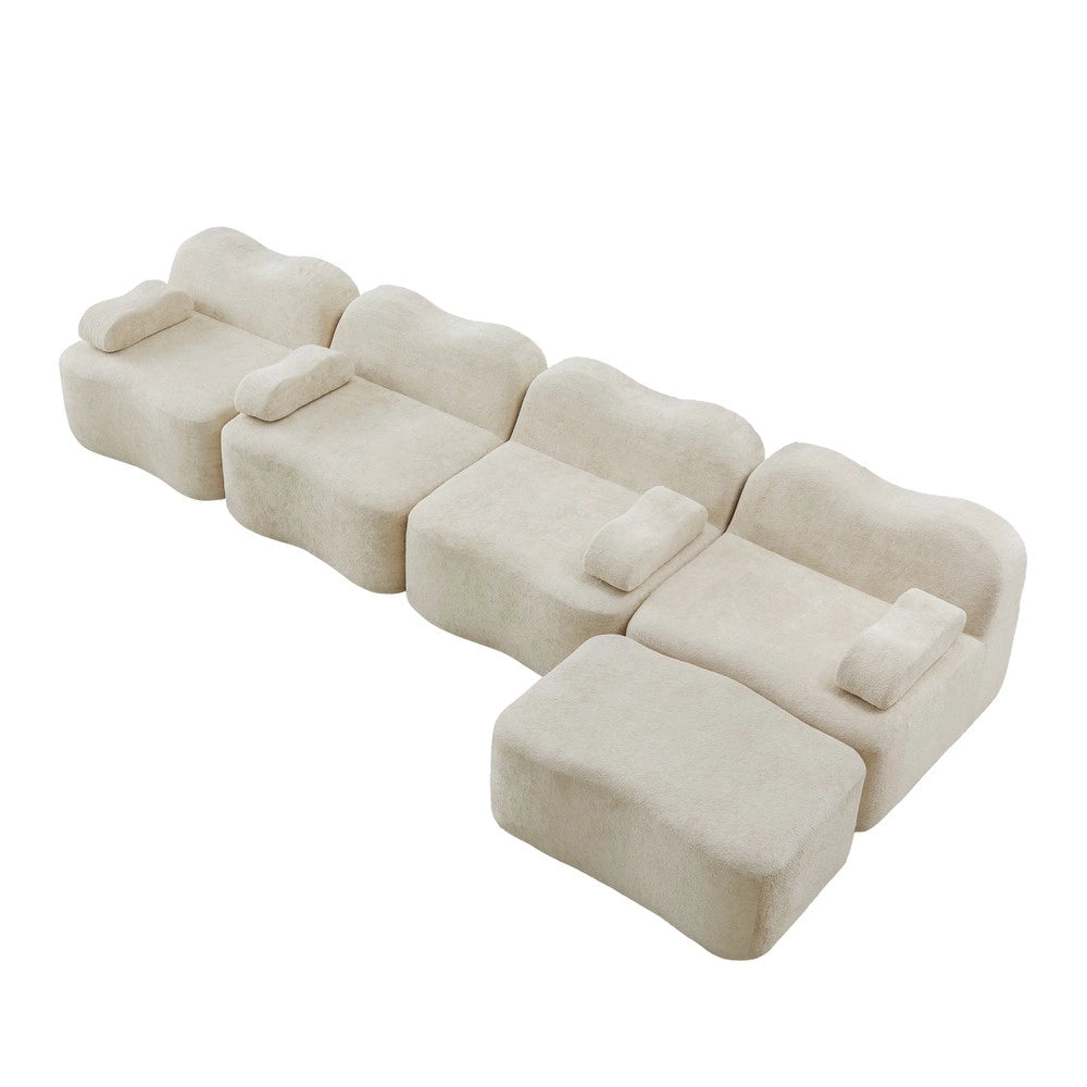 Divano Angolare Modulare 4 Posti con Poggiapiedi ¨C Xylo ¨C Tessuto Beige, Morbido