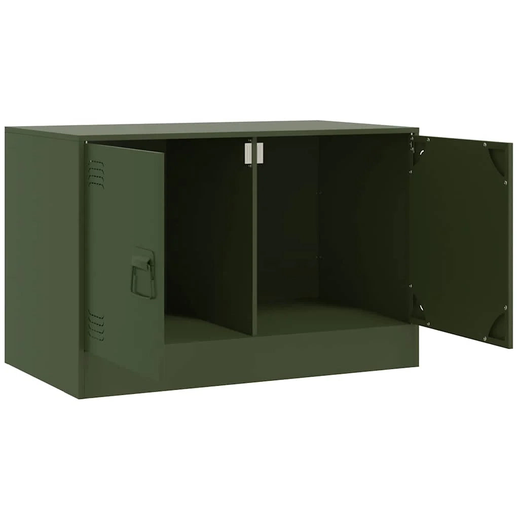 Mobile TV multimediale scaffale TV credenza mobile TV sala da pranzo soggiorno camera da letto 2 pezzi verde oliva 67 x 39 x 44 cm acciaio verde 02_0028641