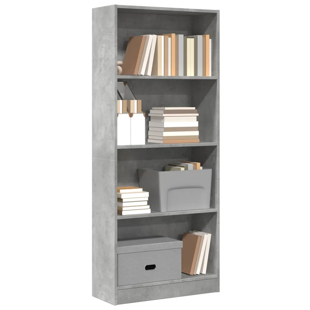 Libreria-Scaffale per Libri-Mobile di Stoccaggio Grigio Cemento 60x24x143 cm in Legno Multistrato