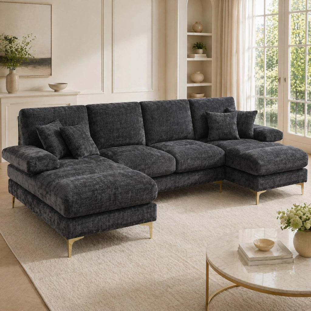 DIVANO ANGOLARE A U 272x136x88 cm Chenille Grigio con 2 posizioni relax