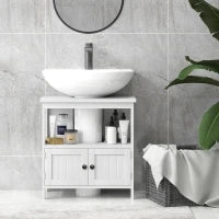 kleankin Mobile Sottolavabo con Ripiano e Armadietto, Intaglio e U e 2 Ante, 60x30x60 cm, Bianco