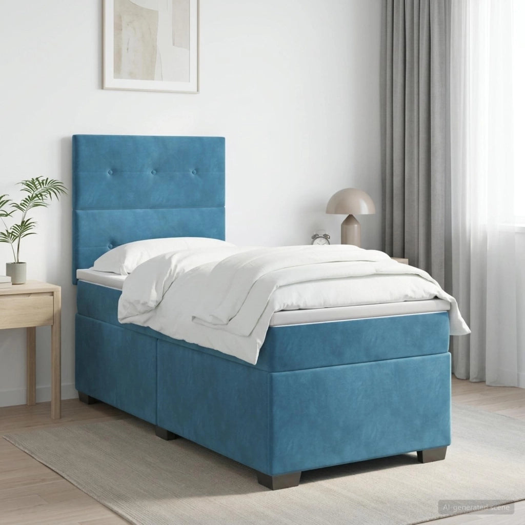 Letto box spring con materasso Blu 100 x 200 cm Velluto 3453588