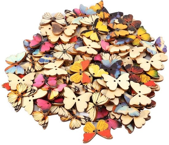 Tastini in Legno 100 pezzi - Tastini a Farfalla - Attrezzi DIY per la Sartoria - Decorazione - Chiodi in Legno - Materiale Sostenibile - 21 x 27 mm