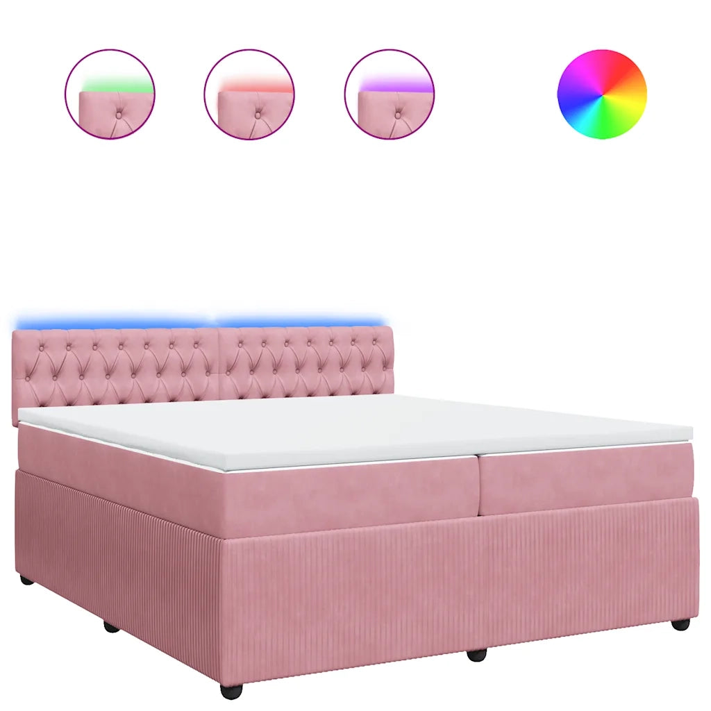 Giroletto a Molle con Materasso Rosa 200x200 cm in Velluto