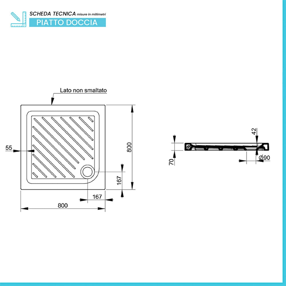 Piatto doccia 80x80 quadrato in ceramica bianco Dolomite Gemma