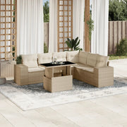 Set Divani da Giardino 7 pz con Cuscini Beige in Polyrattan 3269188