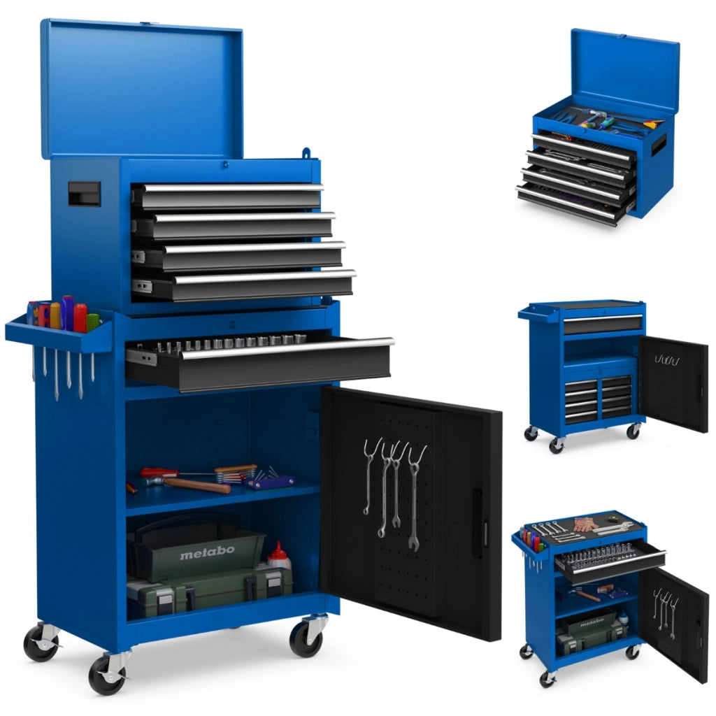 Cassettiera portautensili a 5 cassetti, Armadio portautensili con ruote bloccabili ripiano regolabile Blu-Deposito utensili Tool