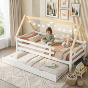 DESMIU Letto casetta estraibile singolo con sponde e letto inferiore 90 × 200 cm e 90 × 190 cm, senza materasso