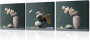 Set di foto a tela moderno di fiori - 3 pezzi per decorazione di cucina, camera da letto, bagno - 30 x 30 cm con cornice integrata