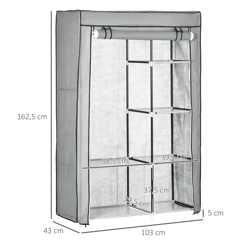 Armadio in tessuto 103x43x162.5 cm con 1 asta e 6 ripiani; grigio