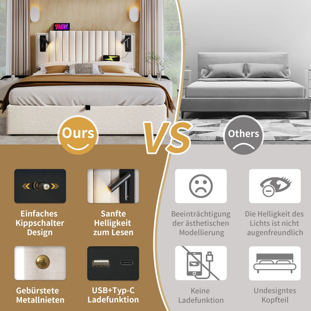 letto imbottito cotone beige 140x200 cm