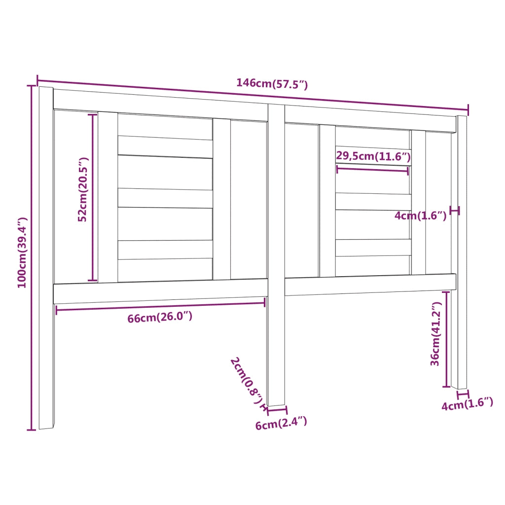 Testiera per Letto 146x4x100 cm in Legno Massello di Pino 818820