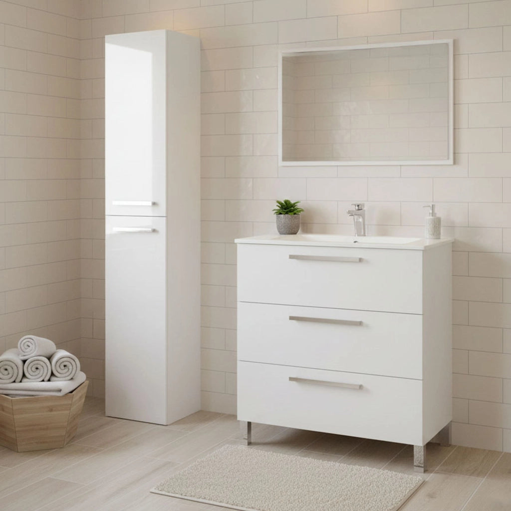 Berici, set Mobili Bagno Specchio Incluso, Bianco Lucido
